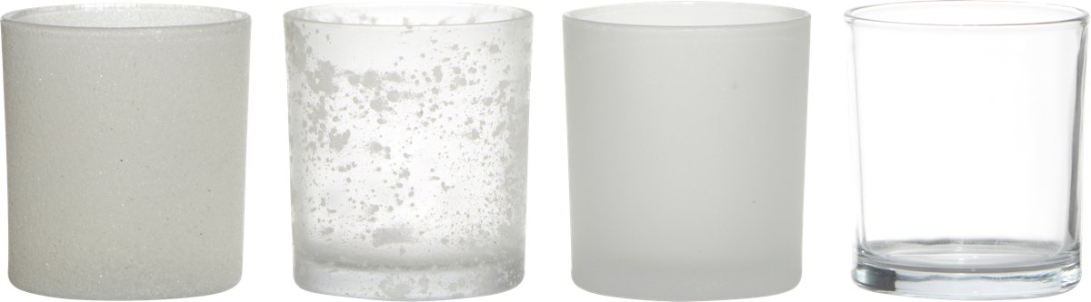 Kraft-Box Theelichthouder wit-frost h9 d8x33cm (set of 4)