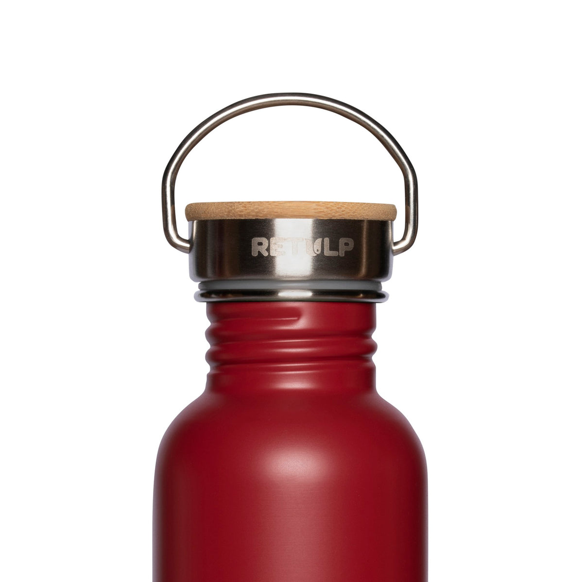 RVS drinkfles bamboe dop 500 ml steel RED