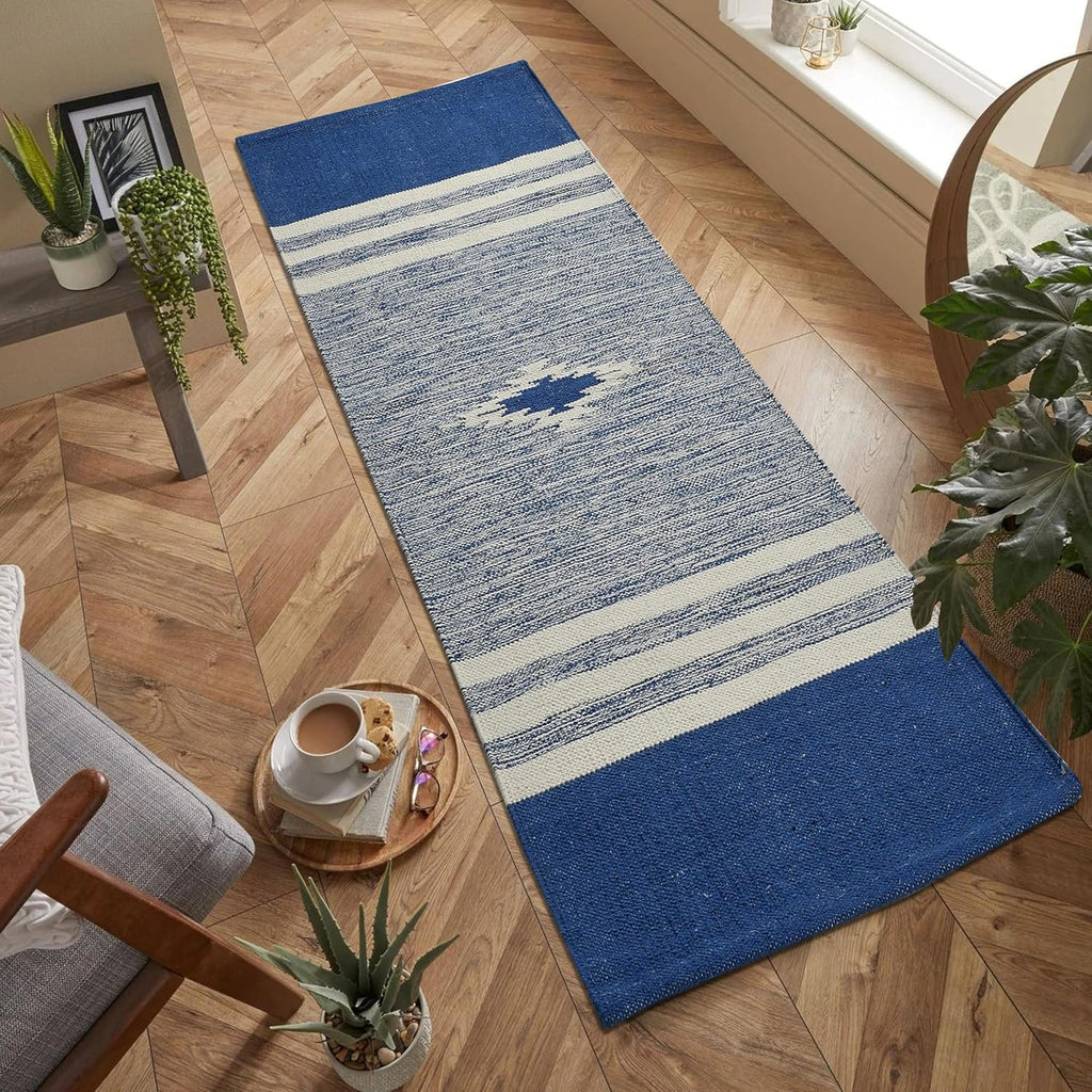 Handgeweven katoenen vloerkleed – natuurlijke vezels – 2x5 ft (60x152 cm) – wasbaar