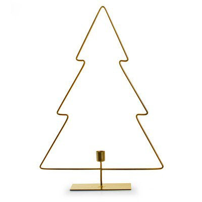 Metalen kerstboom met kaarshouder op voet 'holiday' goud h45 d40 cm