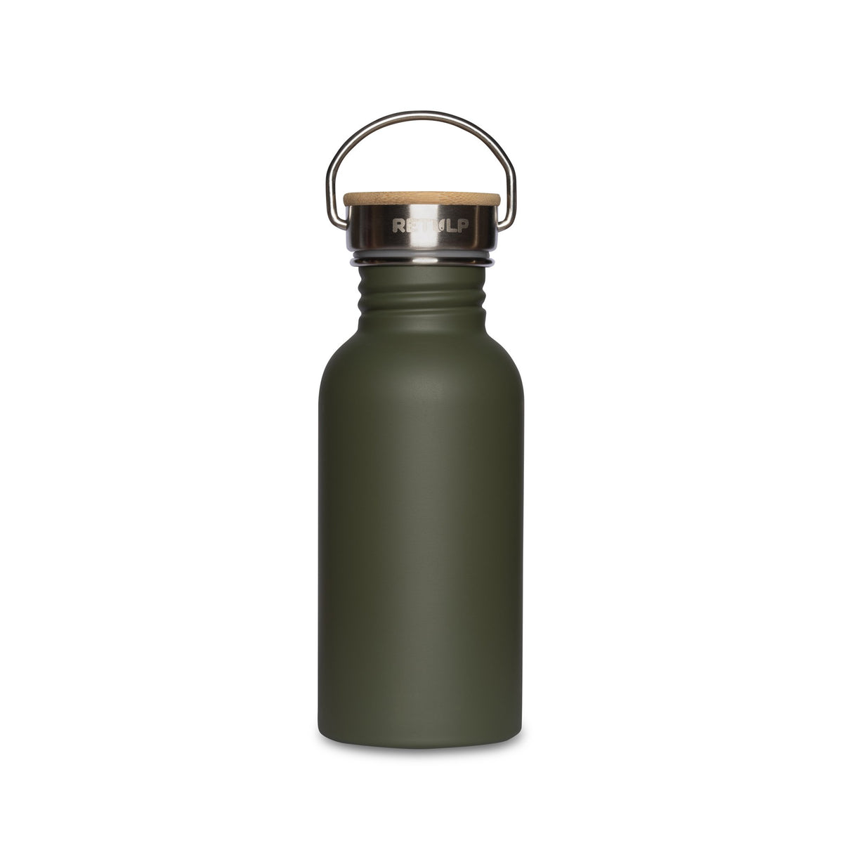 RVS drinkfles bamboe dop 500 ml steel Green