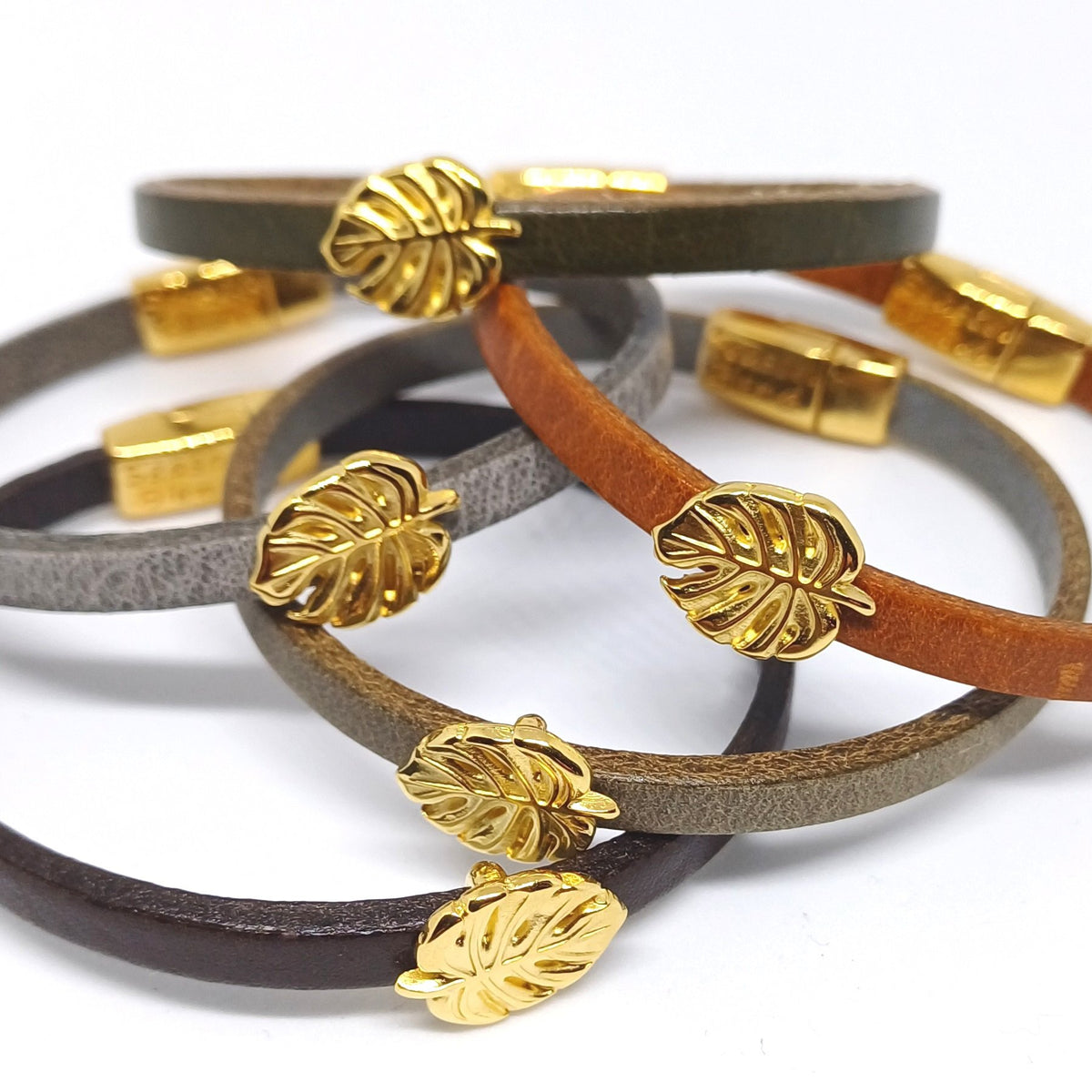 Semplice Monstera 24K verguld leren armband