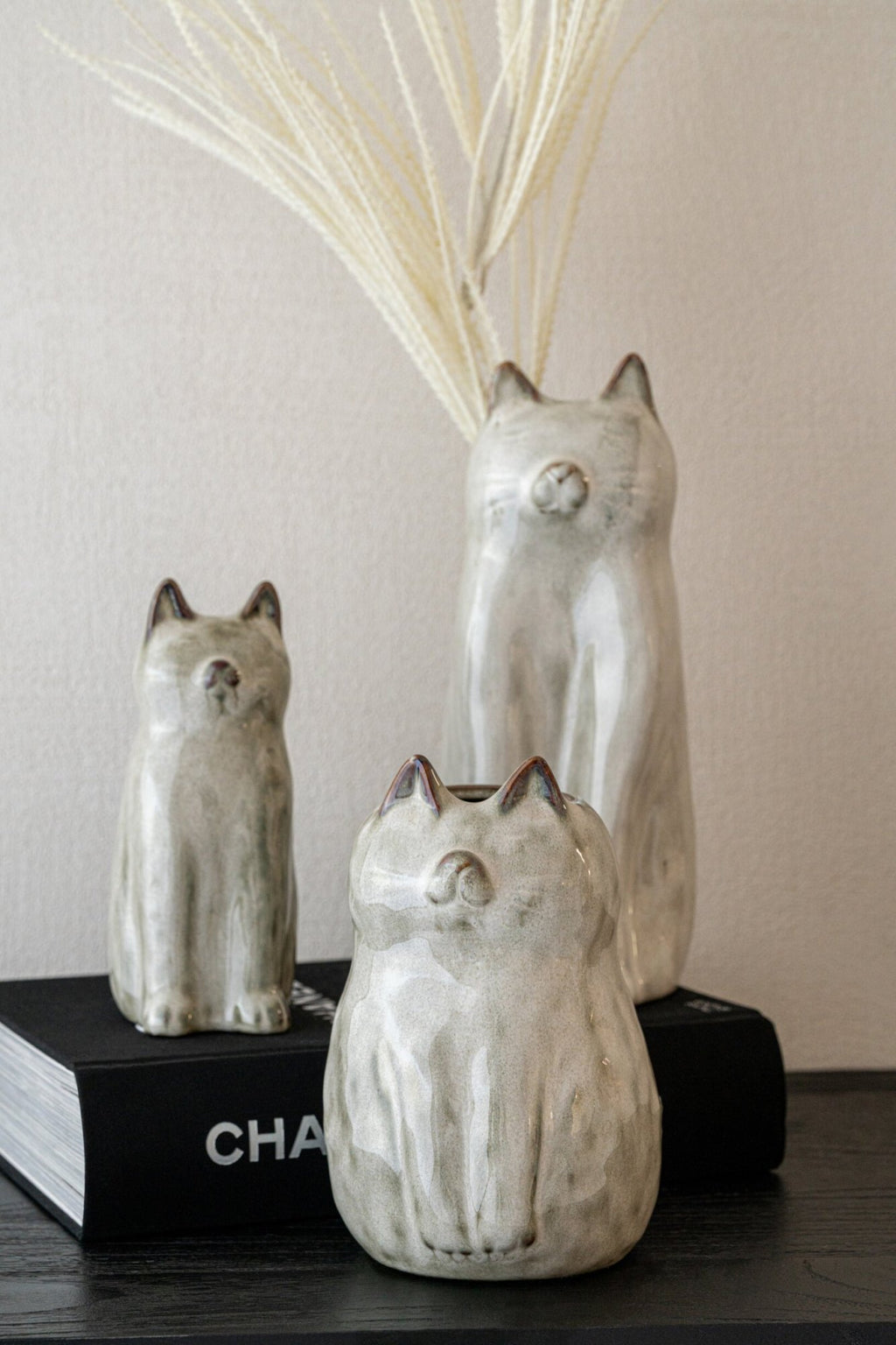 J-Line vaas Kat - porselein - grijsgroen - large