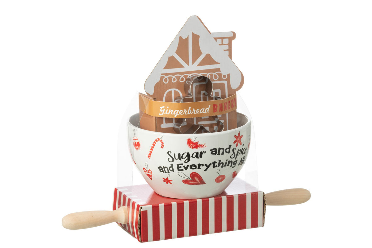 J-Line Bakkerset Peperkoek Keramiek Rood