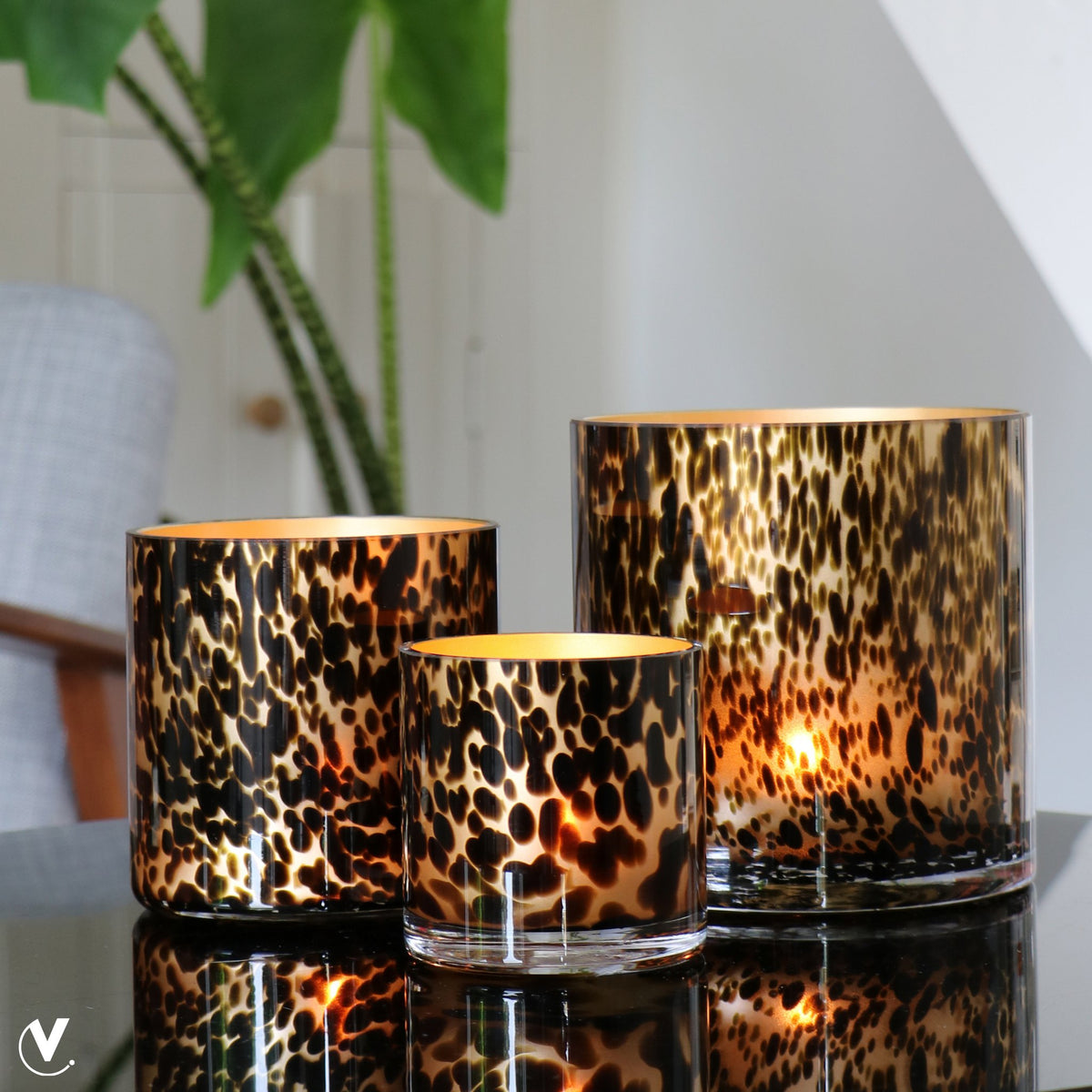 SALE! Kaarshouder - Celtic gold cheetah Ø12 x H12 cm (set 2 stuks)