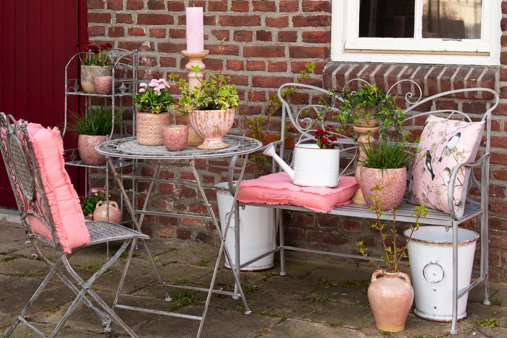 Bloempot Ø 20x19 cm Roze Keramiek Bloemen Bloempot Binnen