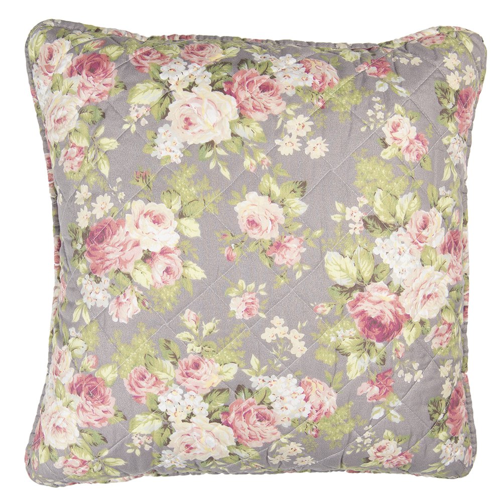 Kussenhoes 50x50 cm Grijs Groen Polyester Bloemen Sierkussenhoes