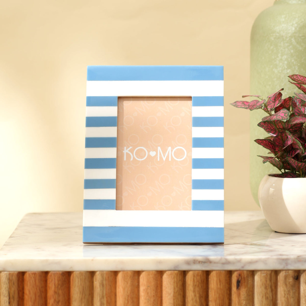 Blauw gestreept hars fotolijst 4 x 6 inch modern tafelblad