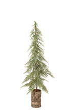 J-Line kerstboom op houten voet - PE - donkergroen/naturel - M