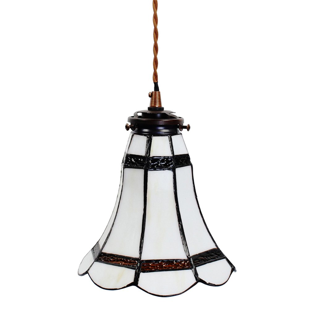Hanglamp Tiffany Ø 15x115 cm wit Bruin Glas Hanglamp Eettafel