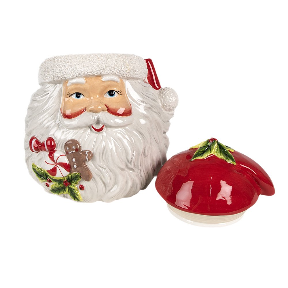 Voorraadpot Deksel Kerstman 20x17x22 cm Wit Rood Keramiek