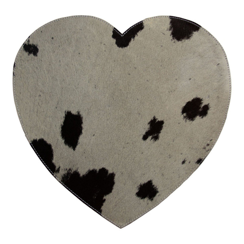 Placemat koehuid hart zwart/wit 39cm