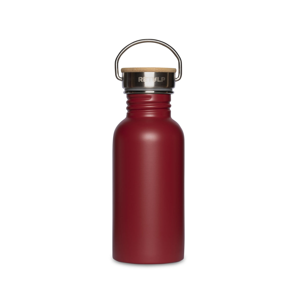 RVS drinkfles bamboe dop 500 ml steel RED