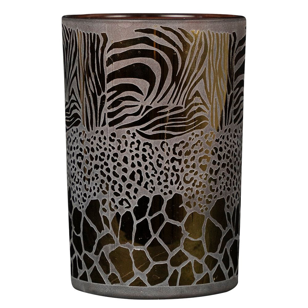 Theelichthouder safari mix bruin large 18cm*