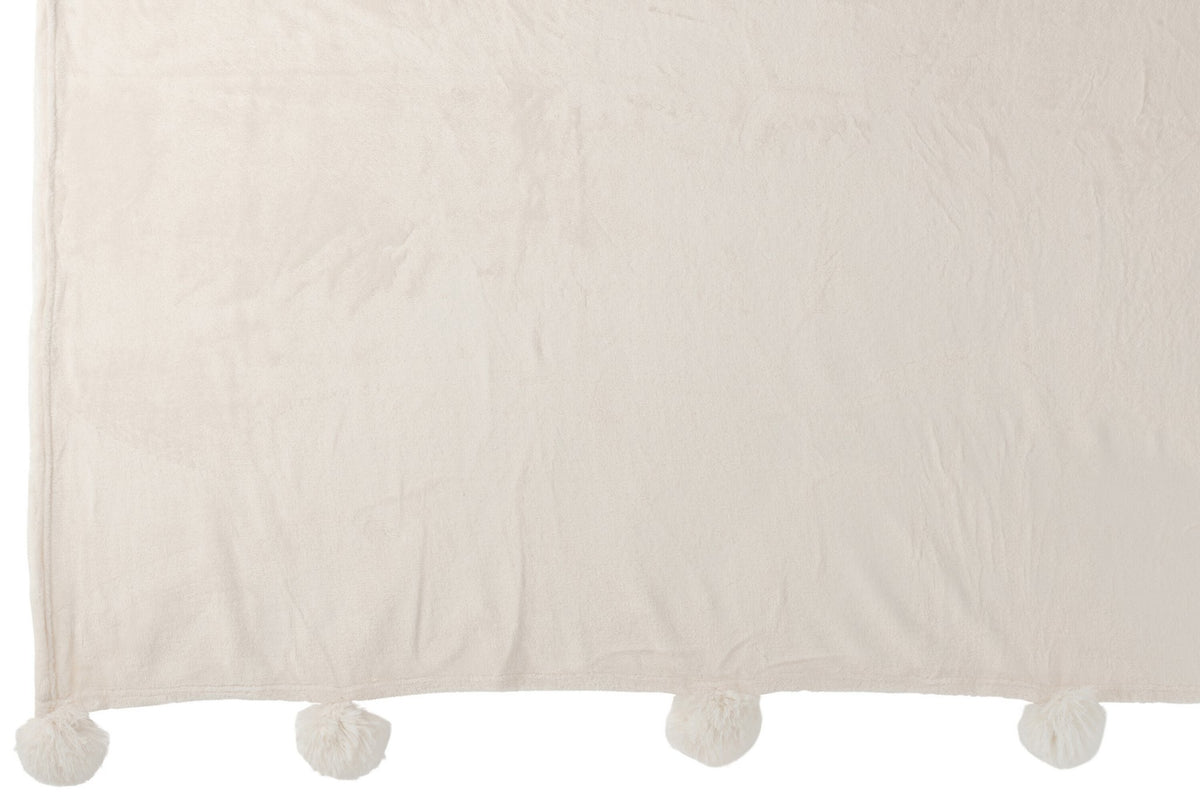 J-Line Plaid Pompon - polyester - crème - 170 x 130 cm