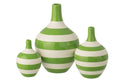 J-Line vaas Gestreept - porselein - wit/groen - set van 3