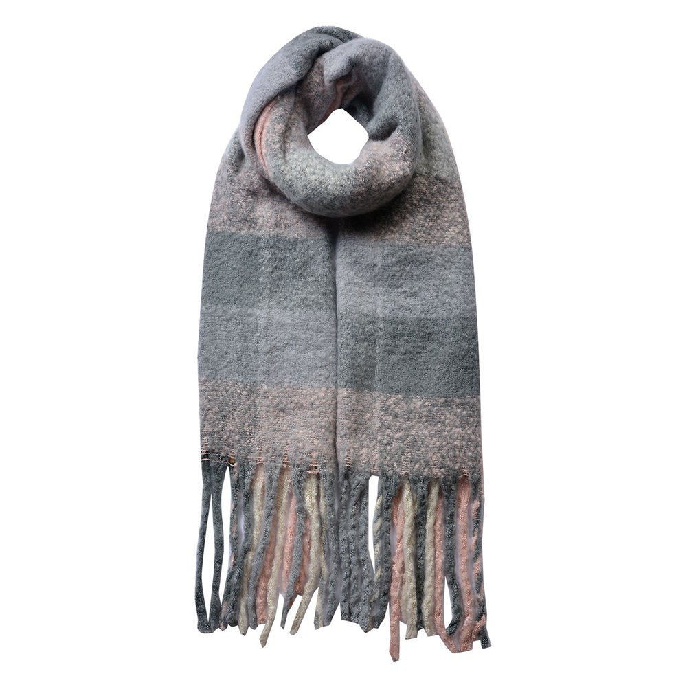 Wintersjaal Dames 50x180 cm Roze Grijs Synthetisch Ruit Wintershawl