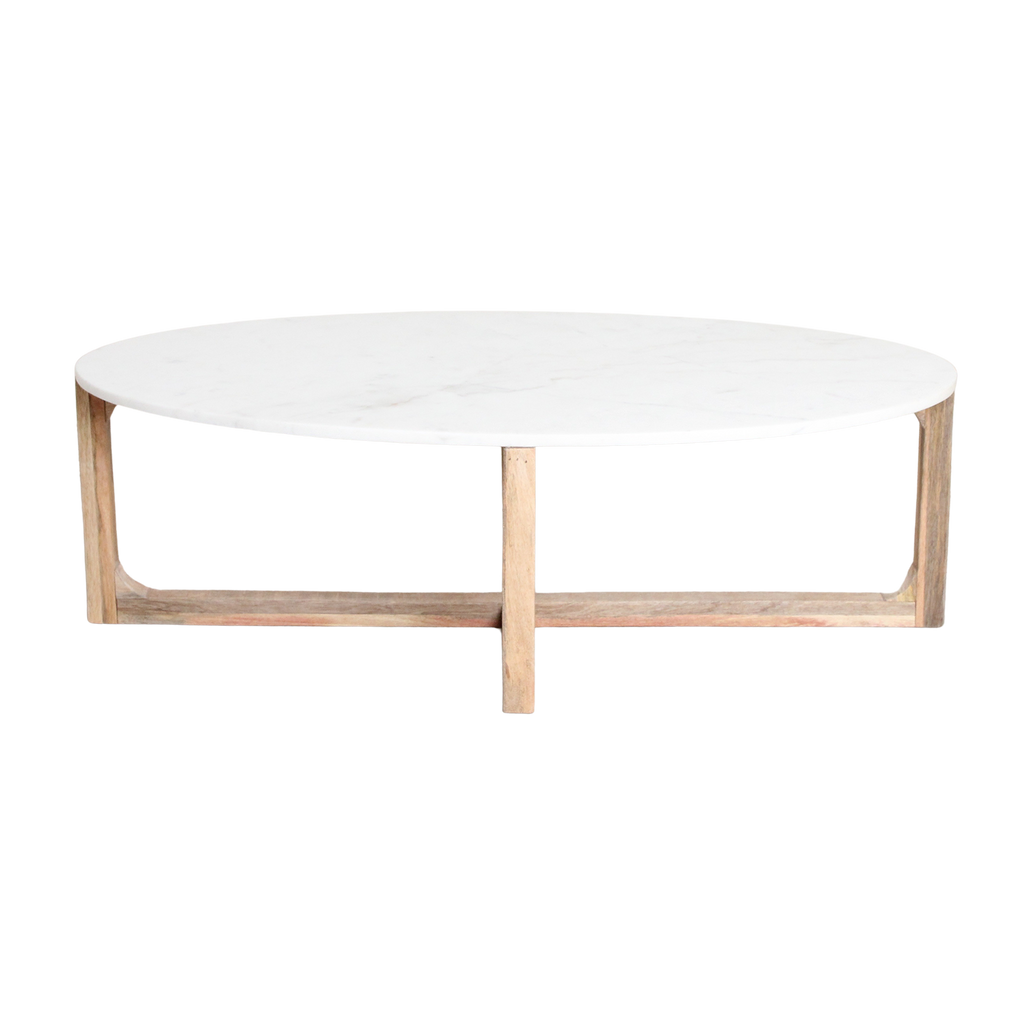Ovale marmeren salontafel - Wit - 120x60x38 cm