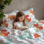 Lakenset voor eenpersoonsbedden - 100% katoen 144TC - Dino-print met alfabet voor kinderen