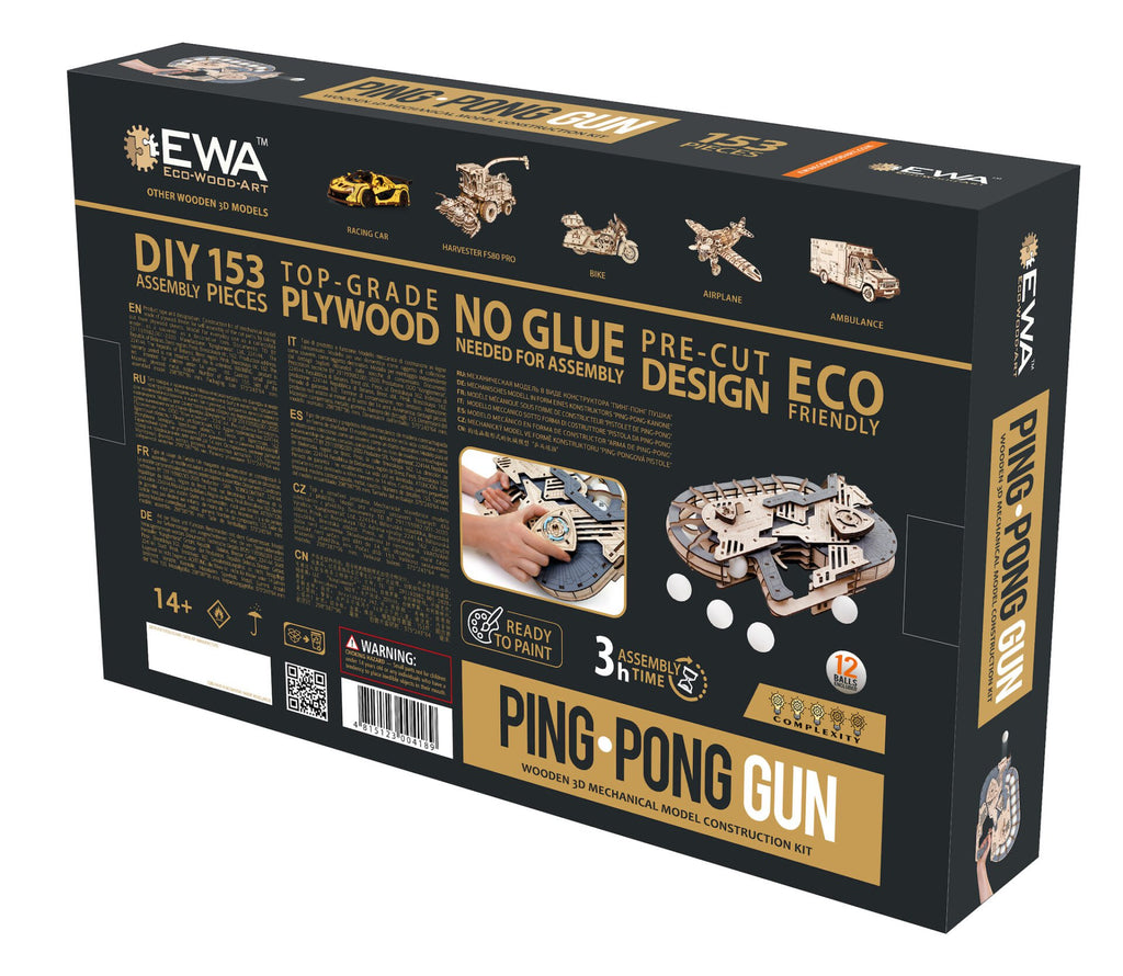 Eco Wood Art (EWA) 3D Mechanische Puzzel, Ping Pong Gun, 4189, 38,7x9,6x29,8cm