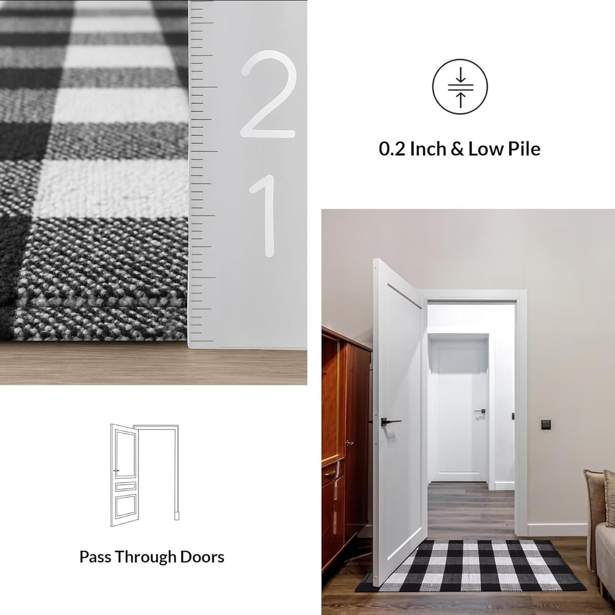 Katoenen vloerkleed – handgeweven wasbaar – zwart en wit 2x6 voet
