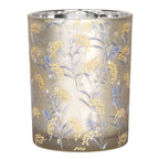 Theelichthouder Set van 2 Ø 7x8 / 10x13 cm Grijs Glas Bloemen
