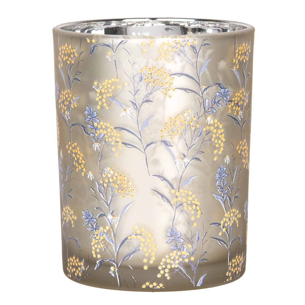 Theelichthouder Set van 2 Ø 7x8 / 10x13 cm Grijs Glas Bloemen