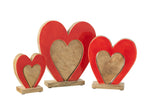 J-Line decoratie Hart Dubbel Op Voet - hout - rood/naturel - large