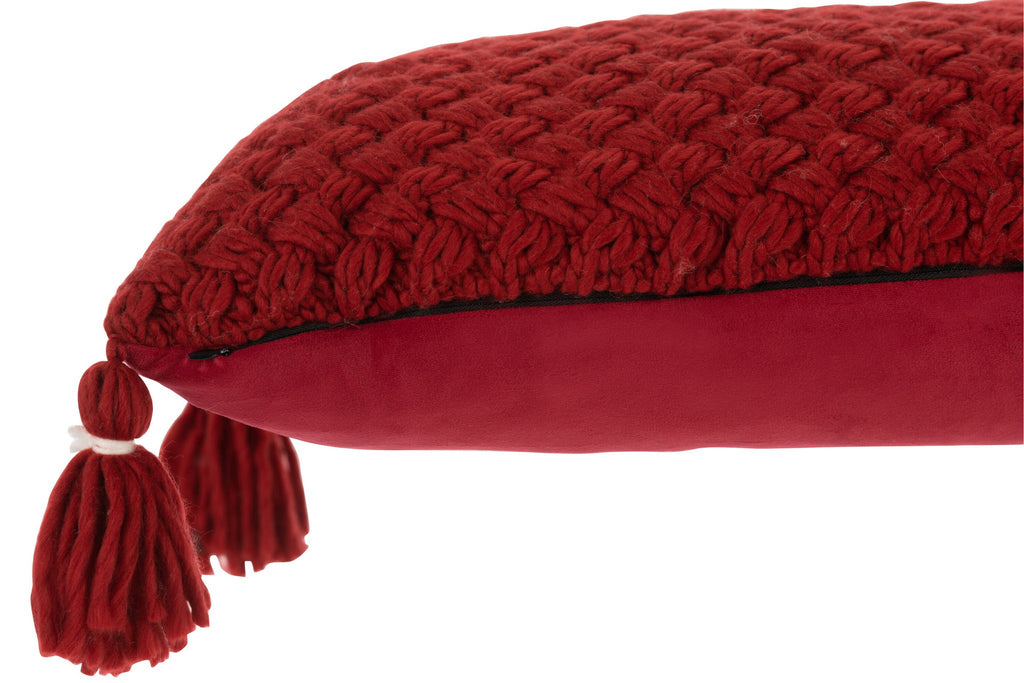 J-Line kussen Gehaakt Kwast Acryl - polyester - rood