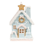 Gingerbread house met LED 9x8x15 cm Blauw Polyresin