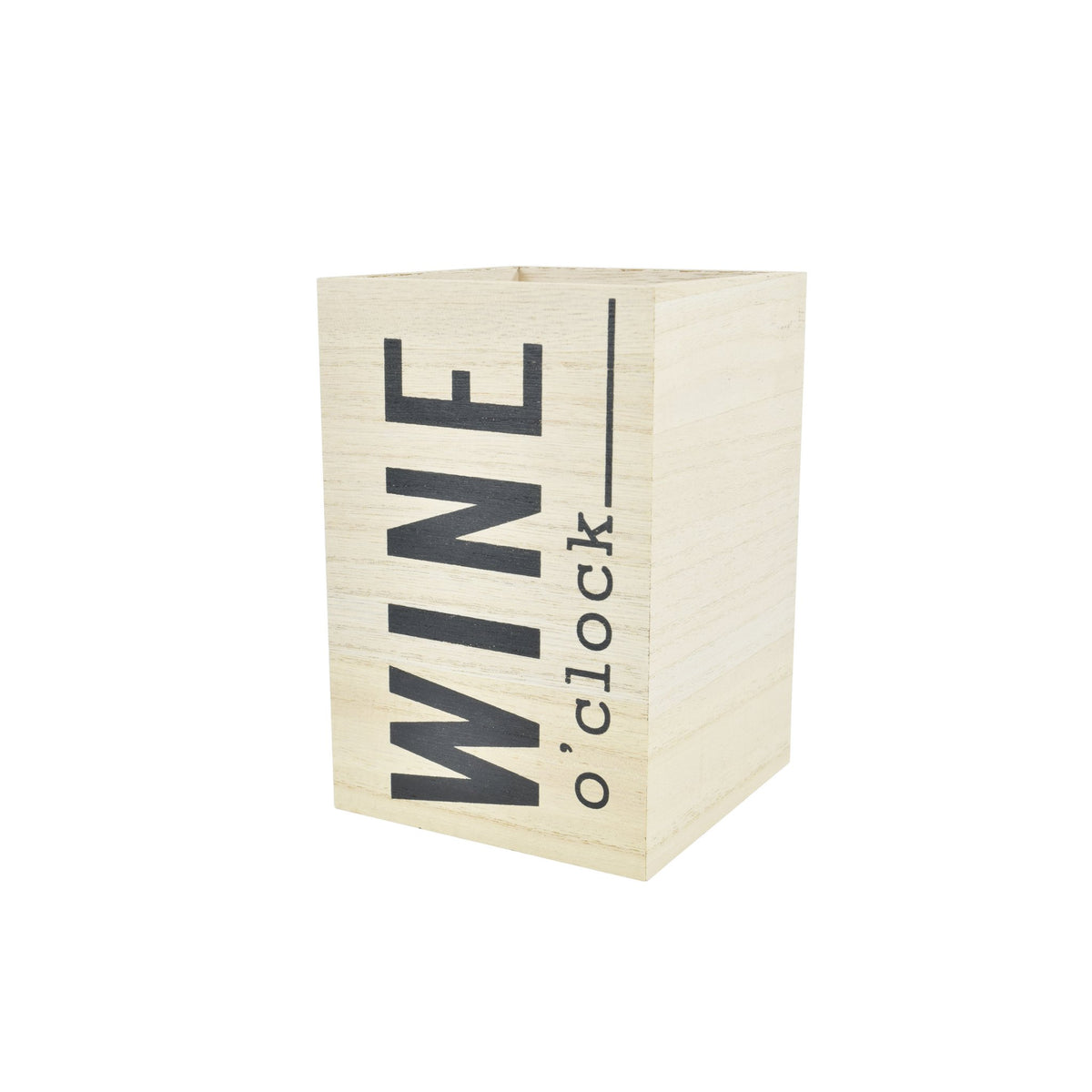 Houten wijnfleshouder Wine O Clock 10x10x15cm