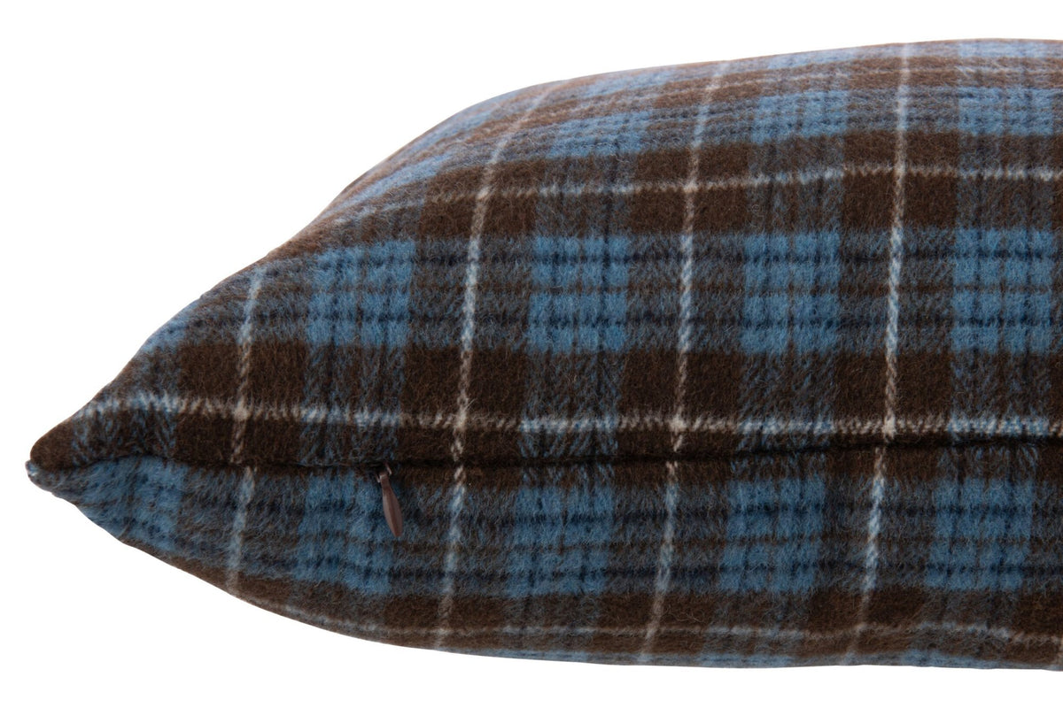 J-Line Kussen met ruitmotief - polyester - blauw/donkerbruin