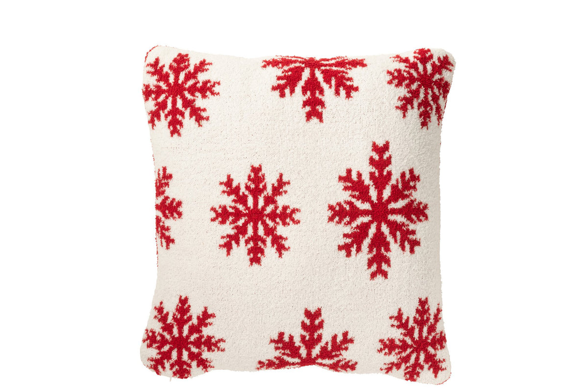 J-Line kussen Sneeuwvlokken - polyresin - rood/wit