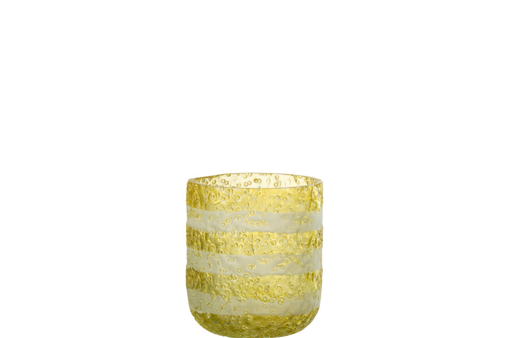 J-Line kaarshouder Strepen - glas - geel/wit - small