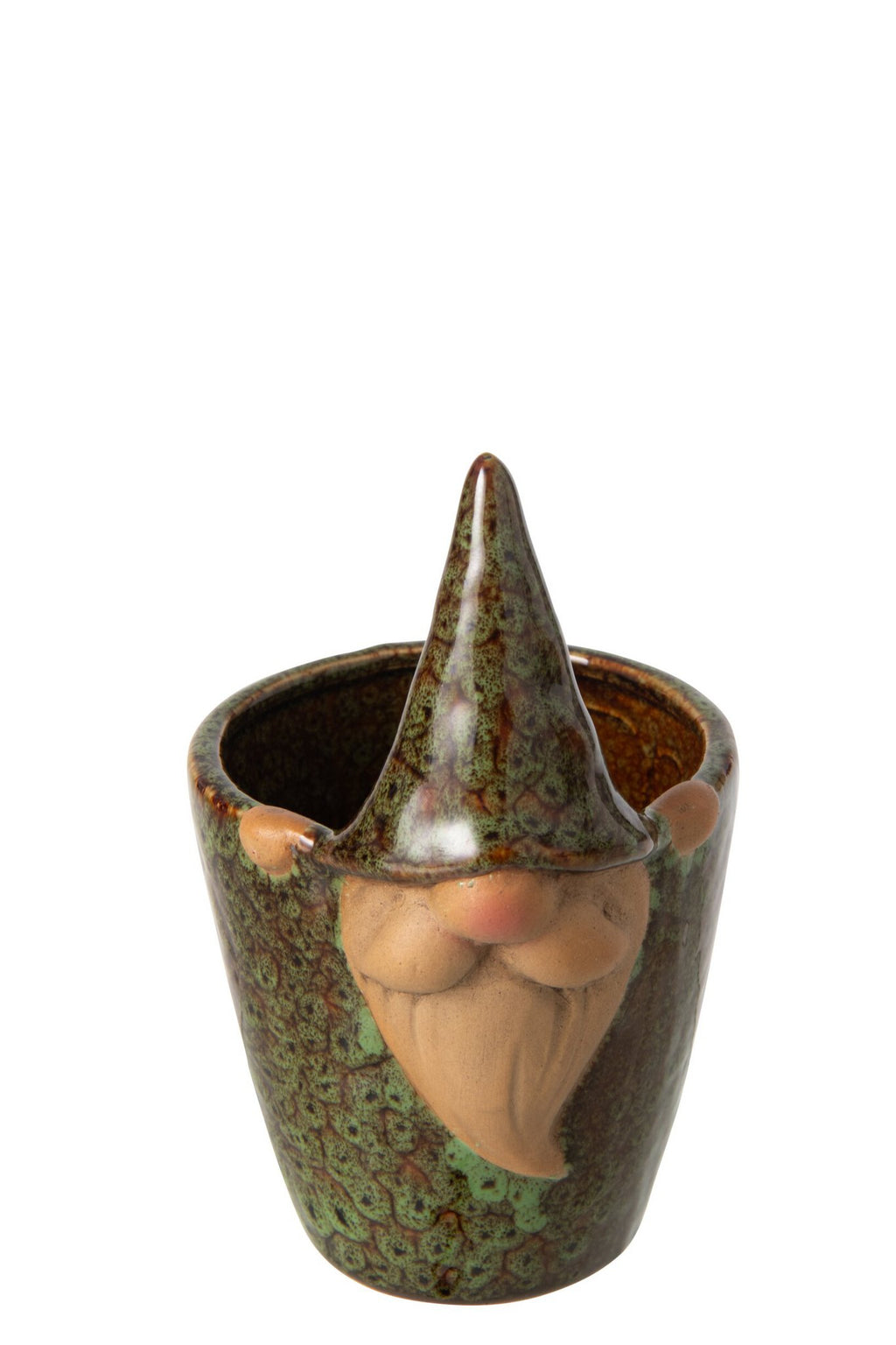 J-Line bloempot Kabouter - steengoed - groen/bruin - small