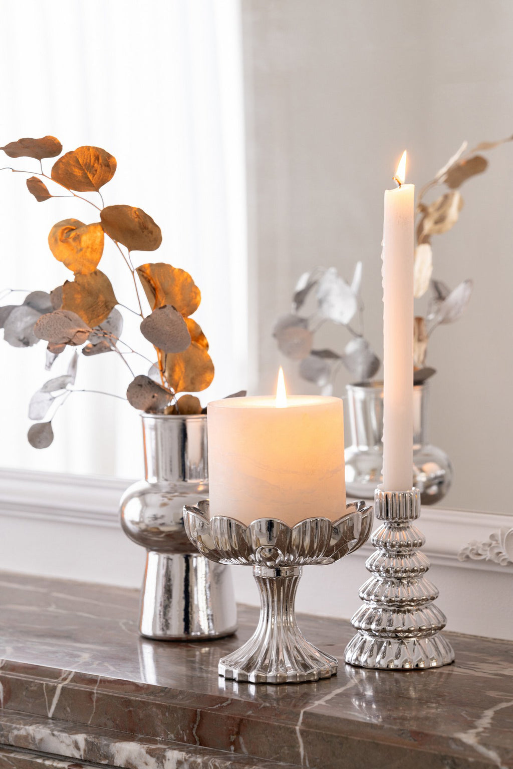 J-Line Droogbloemen Eucalyptus - Rieten - Zilver