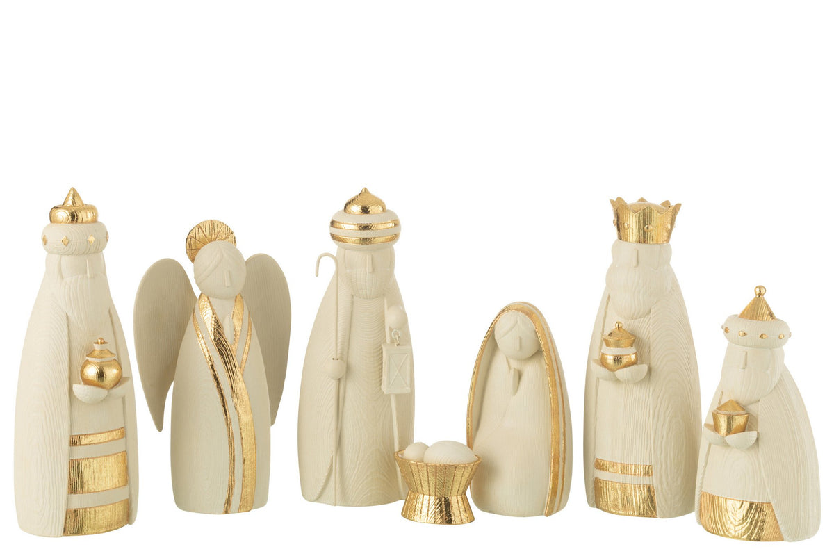J-Line Kerststal 7Delig Resine Wit/Goud