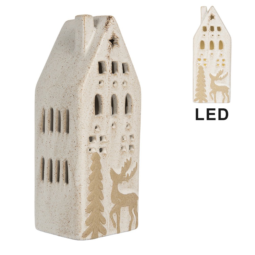 Decoratie Huis met LED 7x6x19 cm Beige Keramiek