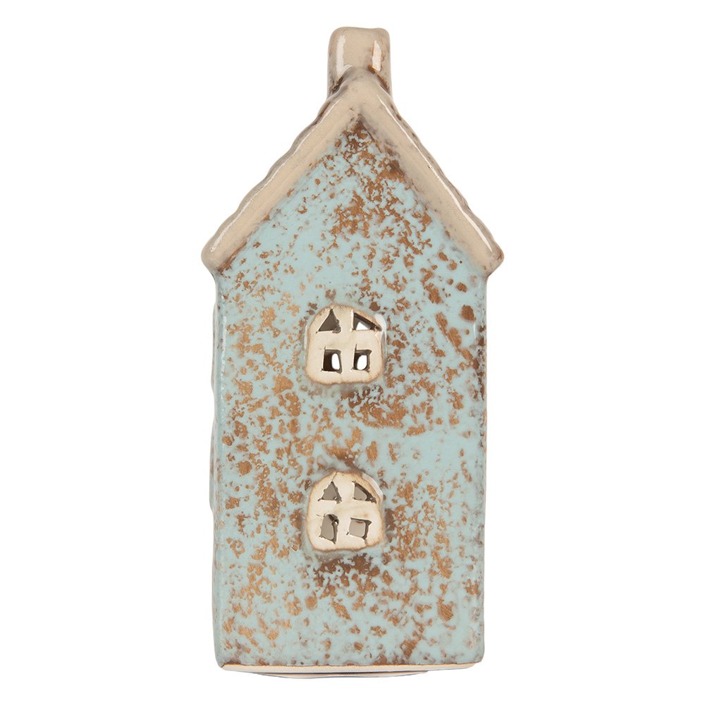 Waxinelichthouder Huis 8x7x15 cm Blauw Keramiek