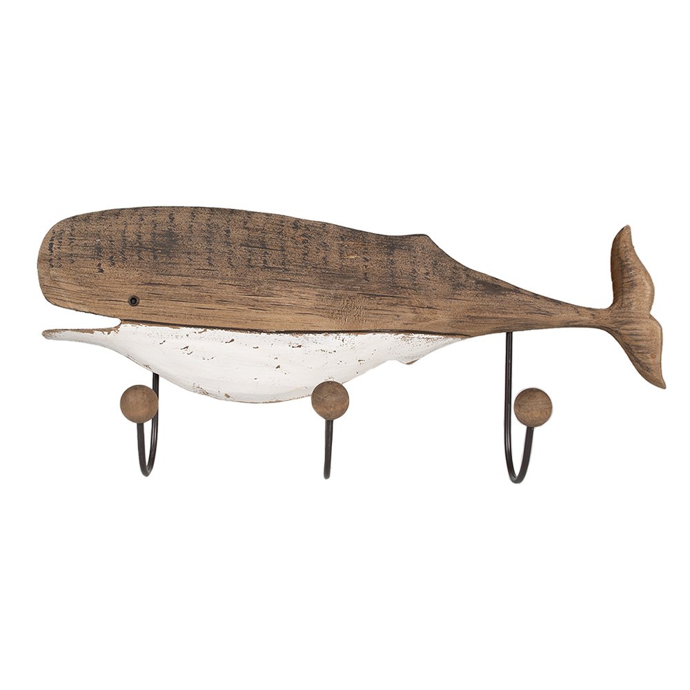 Wandkapstok 3 Haken Walvis 53x10x23 cm Bruin Wit Hout