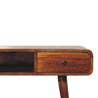 Gebogen kastanje bureau van , 1 lade, 1 open plank, bruin