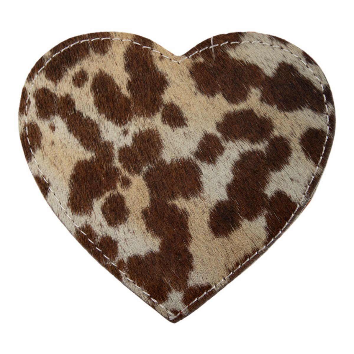 Onderzetter koehuid hart bruin/wit 14cm