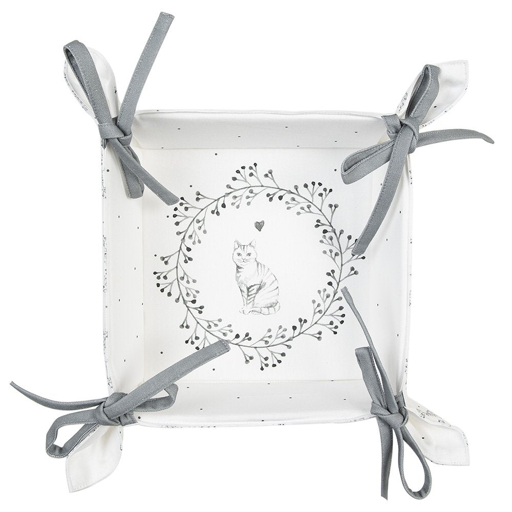 Broodmand 35x35x8 cm Wit Grijs Katoen Kat