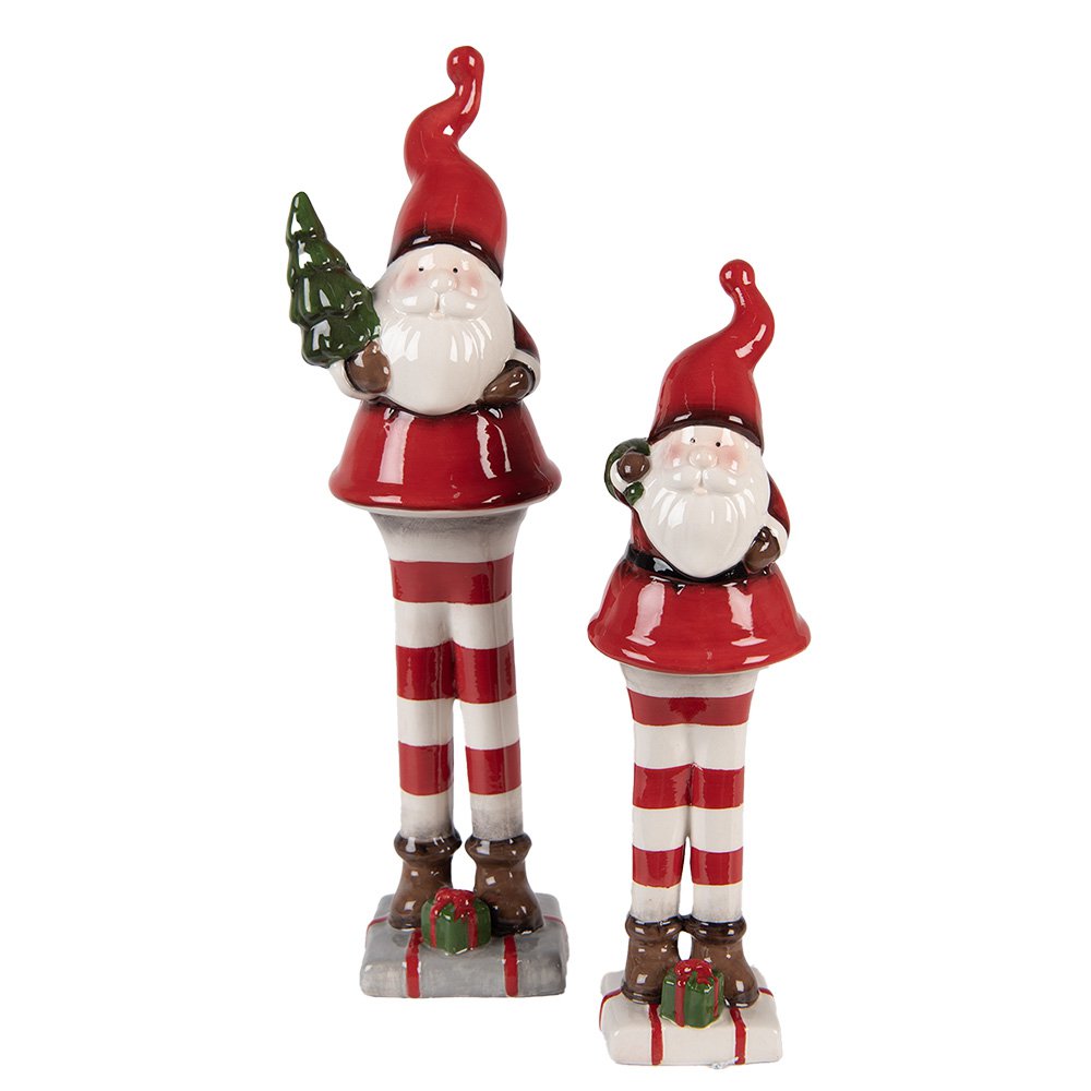 Kerstdecoratie Beeld Kerstman 7x7x23 cm Rood Wit Keramiek