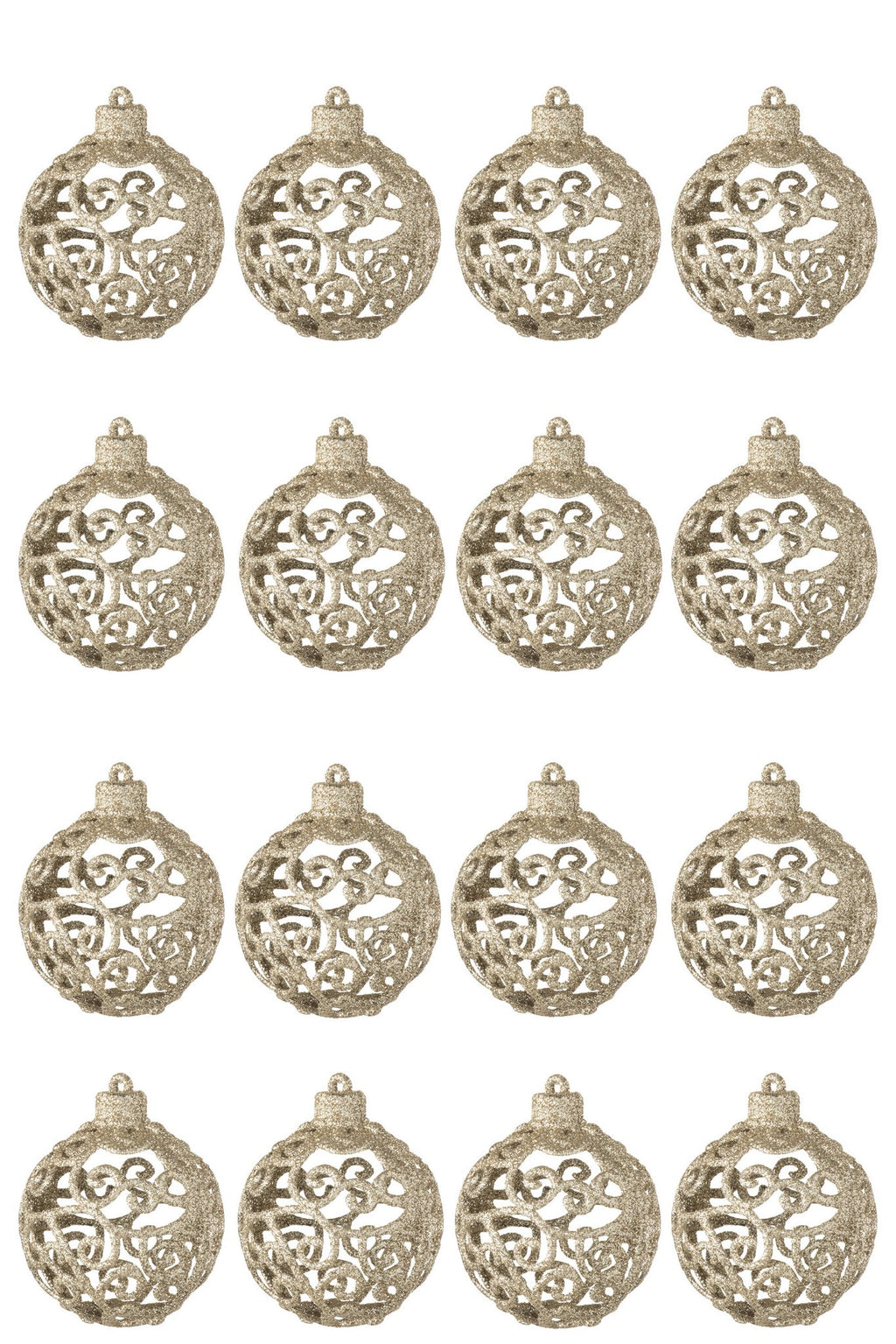 J-Line kerstbal Barok - kunststof - champagne - doos van 16