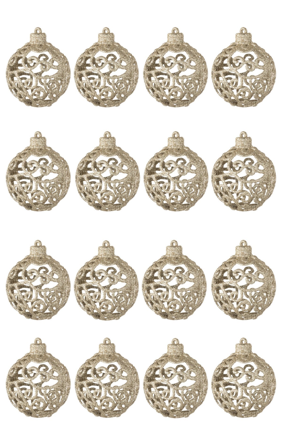 J-Line kerstbal Barok - kunststof - champagne - doos van 16