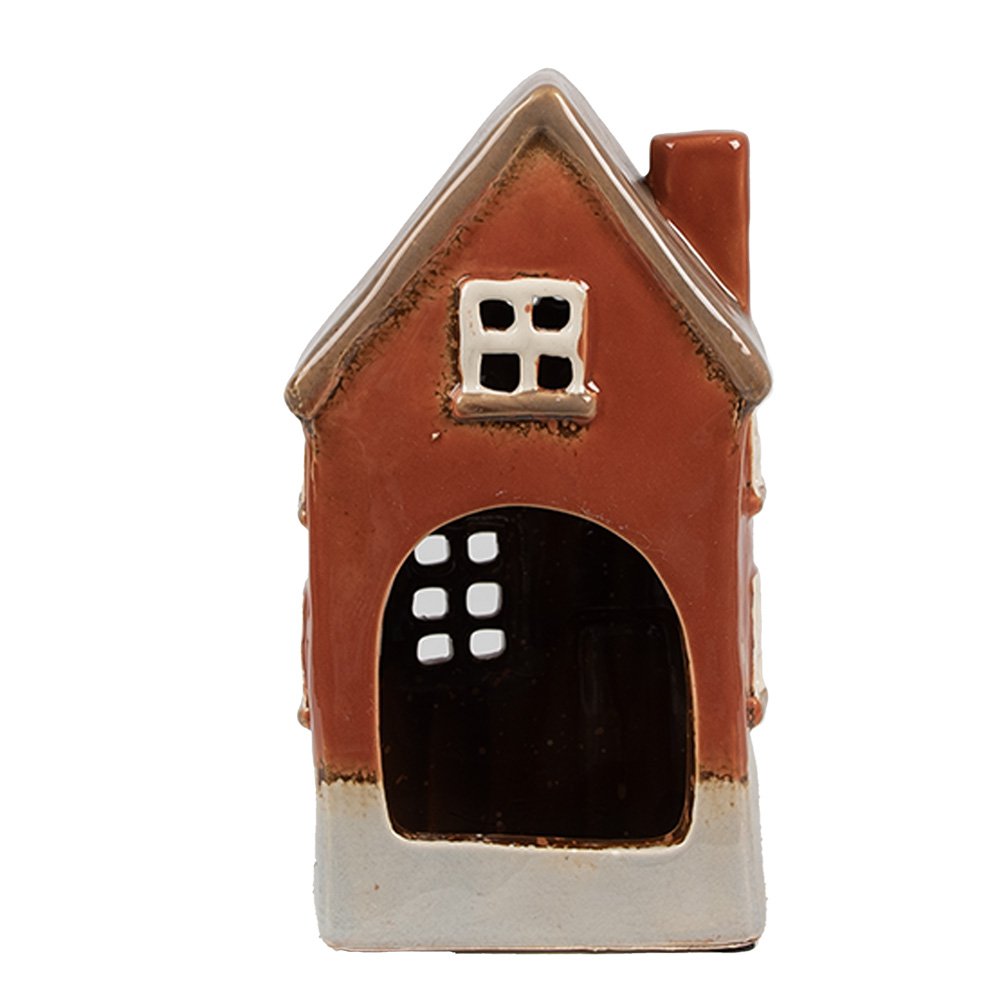 Waxinelichthouder Huis 10x8x18 cm Oranje Keramiek Theelichthouder