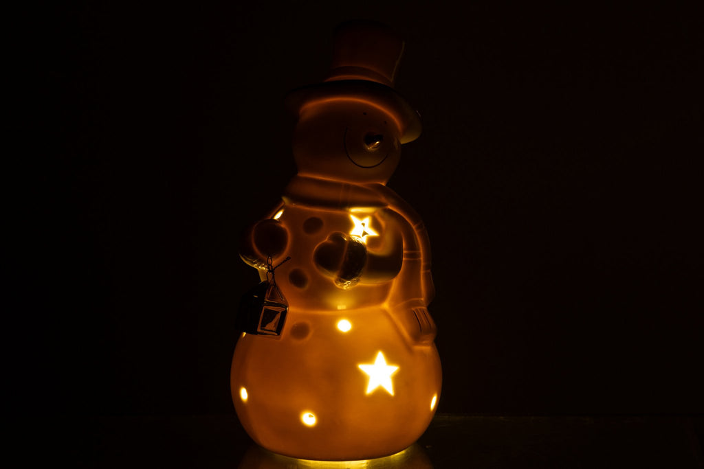 J-Line figuur Sneeuwman - porselein - ecru - L - LED lichtjes