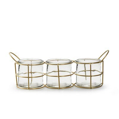 Metalen frame met 3 glazen 'willem' goud 32x8x12 cm