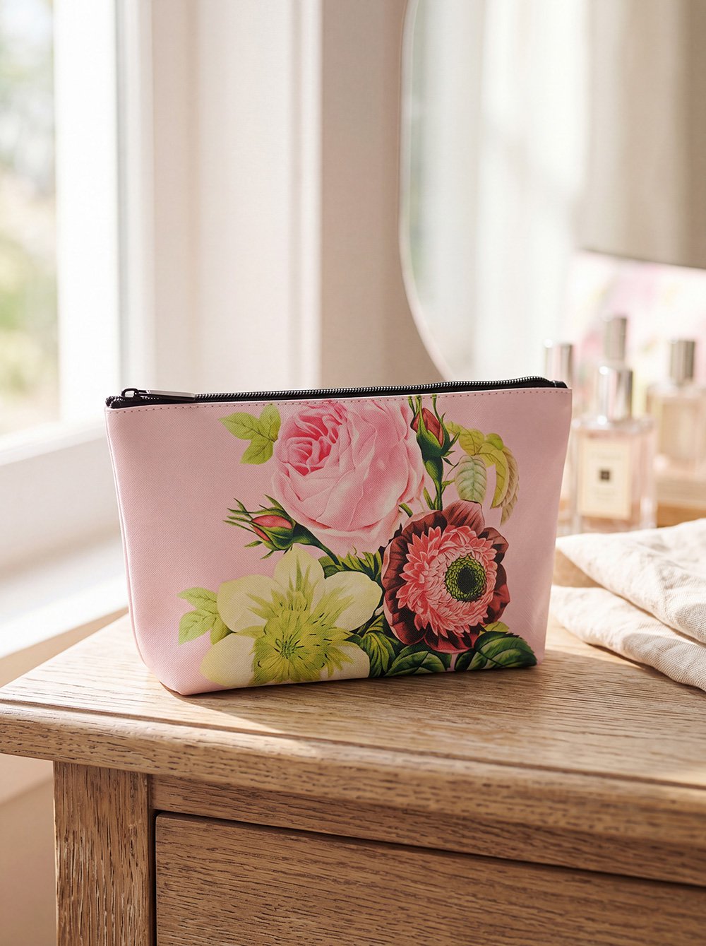 Toilettas Dames 26x6x16 cm Roze Kunststof Bloemen